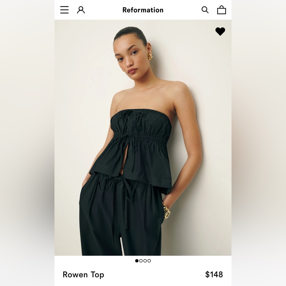 Reformation Rowen Strapless Cotton Top black, open front